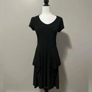 Joseph Ribkoff  Short Sleeve Flared Skirt Stretch Black Dress